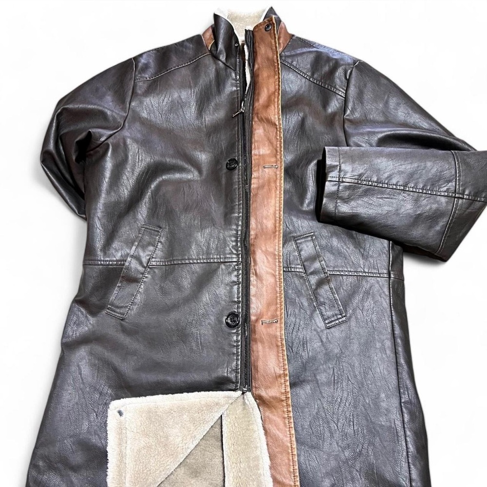 Vintage Brown Leather Trench Coat - Picture 4 of 6